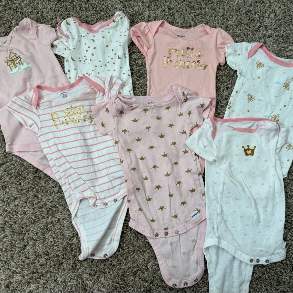 Gerber Baby Bodysuits in Pink and White with Gold Accents